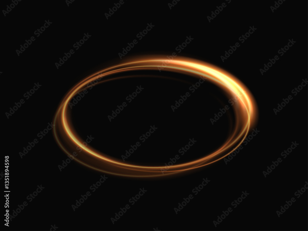 Golden ring light line, high speed light energy impact, solar energy vortex, magic portal on dark background PNG. Light effect. Golden ring light line, high speed light energy impact, solar energy vortex, magic portal on dark background PNG. Light effect.