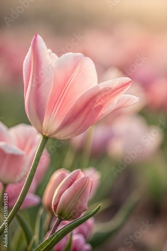 Delicate Tulip Blossom with Soft Floral Background 