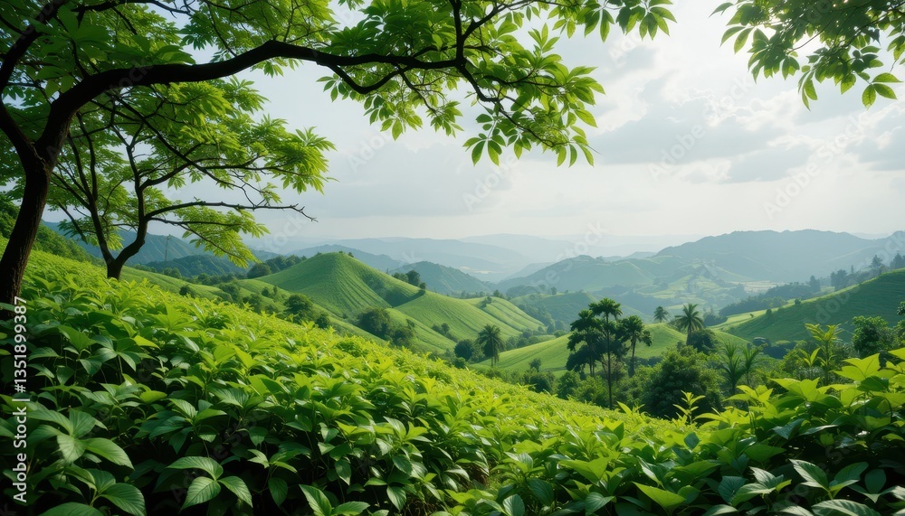 Obraz premium Exploring scenic green hills nature landscape serene environment aerial view tranquility