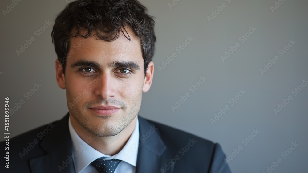 Young businessman exuding confidence in formal attire, embodying professionalism and determination.