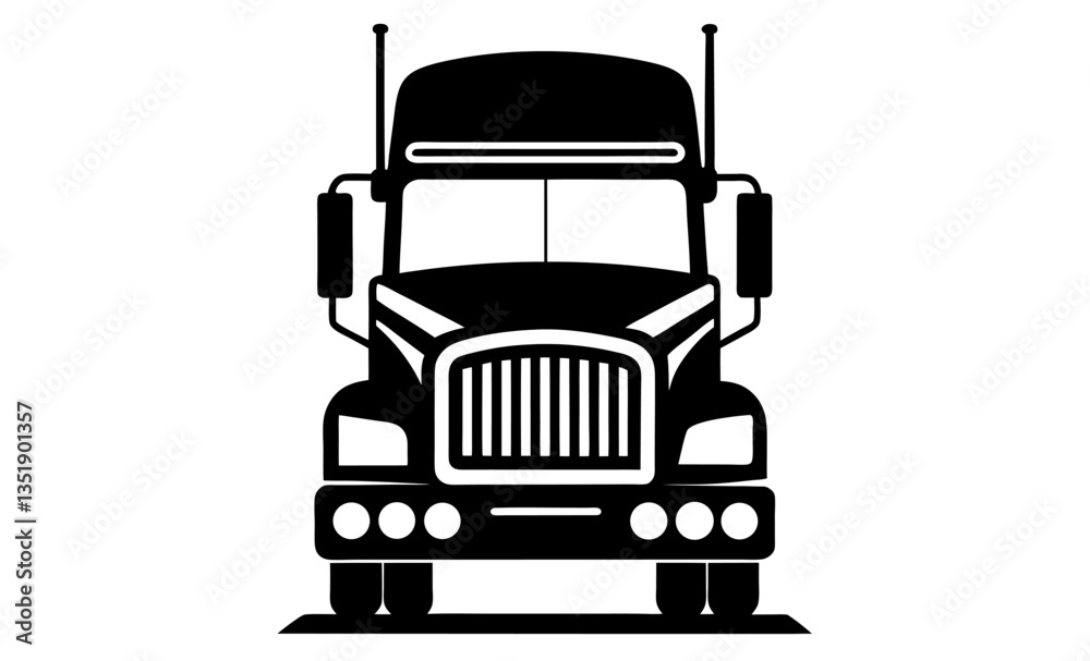 Semi truck silhouette, 18-wheeler front view vector Semi truck silhouette, 18-wheeler front view vector