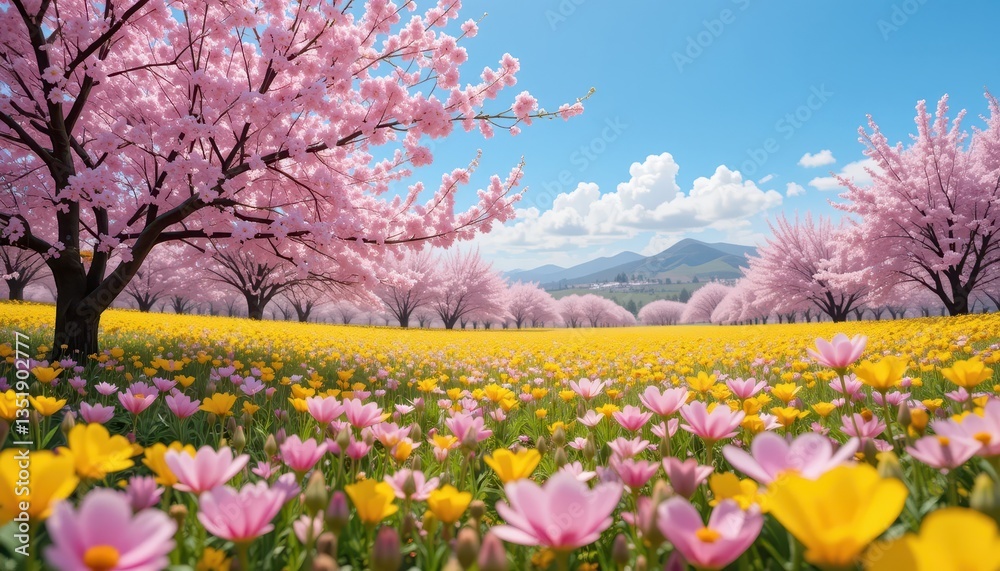 Floral serenity wildflowers in a panoramic view Floral serenity wildflowers in a panoramic view