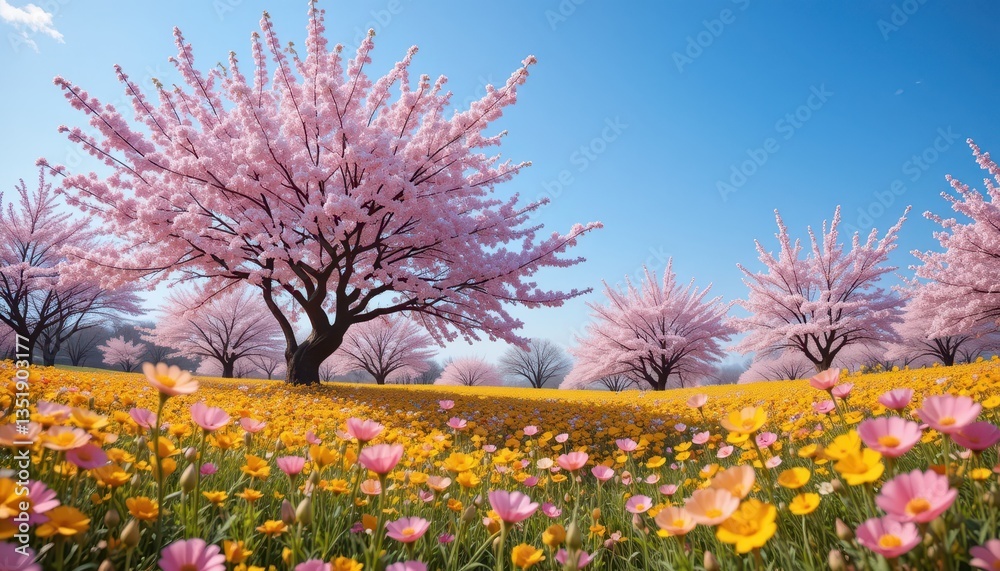 Cherry blossom trees blooming in spring nature scene vibrant landscape outdoor view Cherry blossom trees blooming in spring nature scene vibrant landscape outdoor view