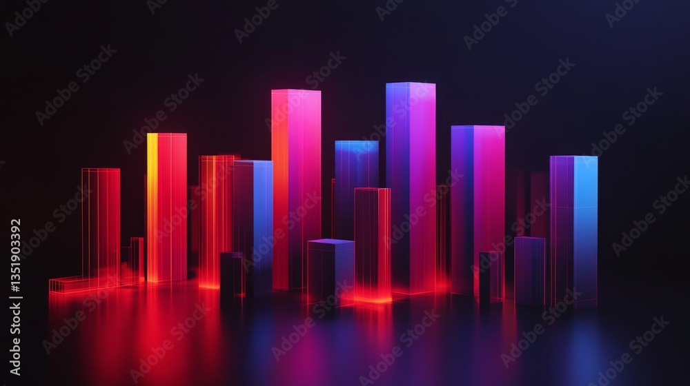 Professional D bar chart with dark background and glowing bars, futuristic and sleek. Professional D bar chart with dark background and glowing bars, futuristic and sleek.