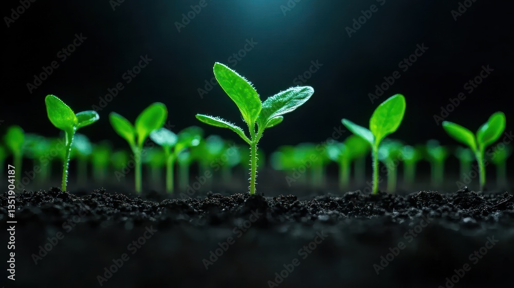 Naklejka premium New Life Emerging: Seedlings in the Dark