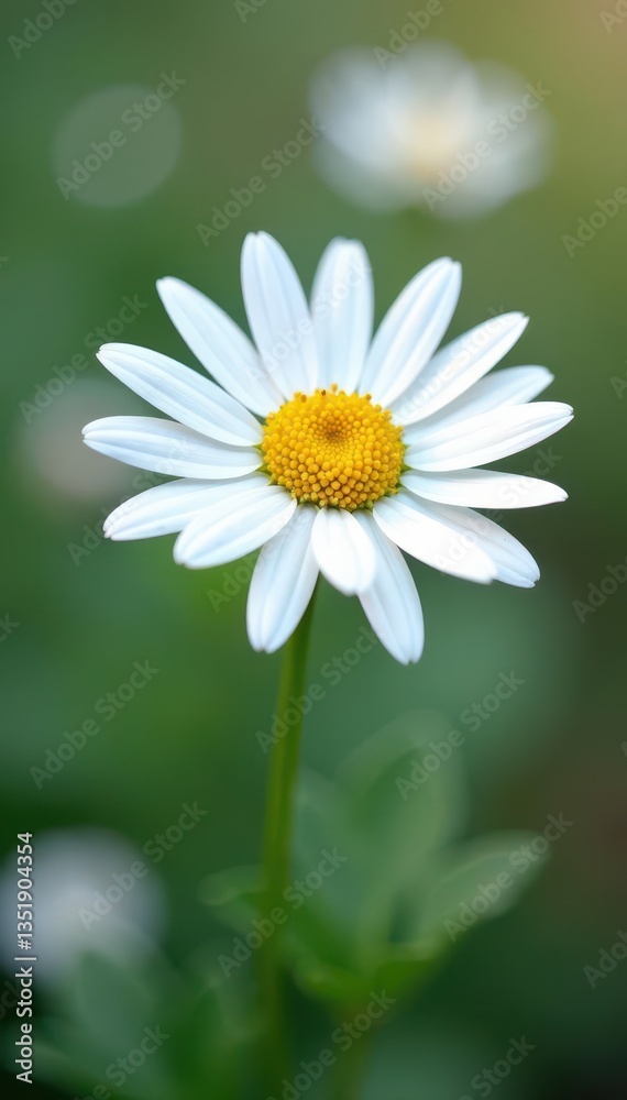 Delicate chamomile flower, white petals, yellow center , springtime, image Delicate chamomile flower, white petals, yellow center , springtime, image