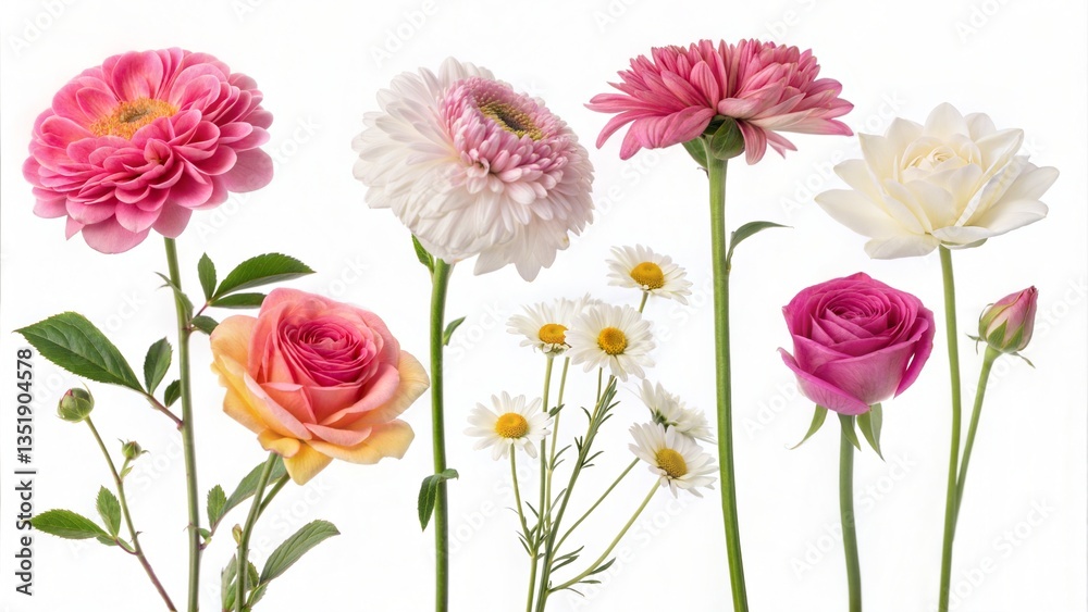 Obraz premium Assortment of Beautiful Flowers on White Background 