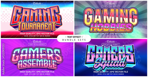 Text style effect bundle set. Gaming theme set. Vector editable file format.
