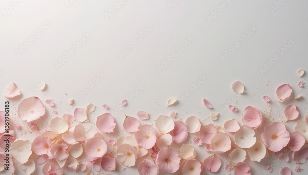 Fototapeta premium Delicate pink flower petals falling white background still life photography minimalist style close-up view nature's beauty
