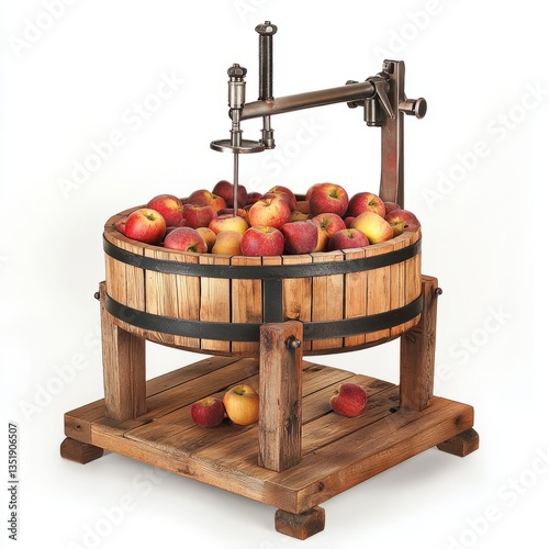 Generic Apple Cider Overview Press Crank Wooden Background.