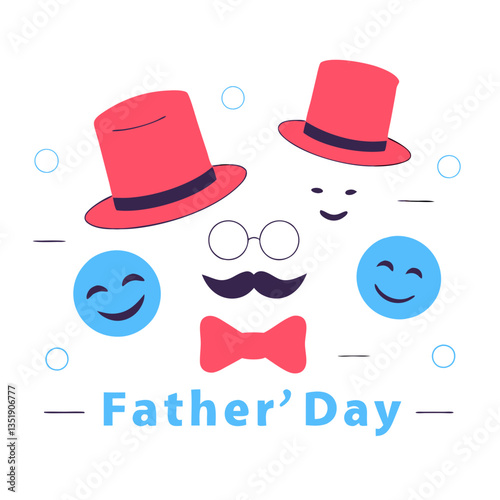 Happy Father's Day! A playful celebration with cheerful emojis, stylish hats, and a dapper mustache, all in a minimalist design.
