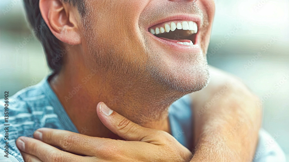 Fototapeta premium Smiling man demonstrates ways to prevent tuberculosis while enjoying a sunny day outdoors