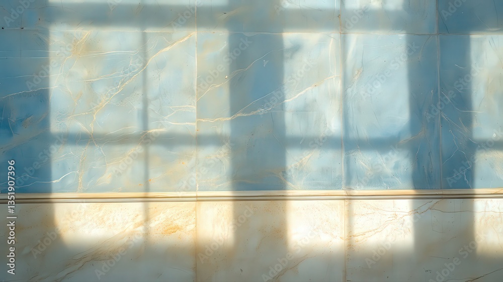 Naklejka premium Sunlight Through Window Casting Shadows on Marble Floor