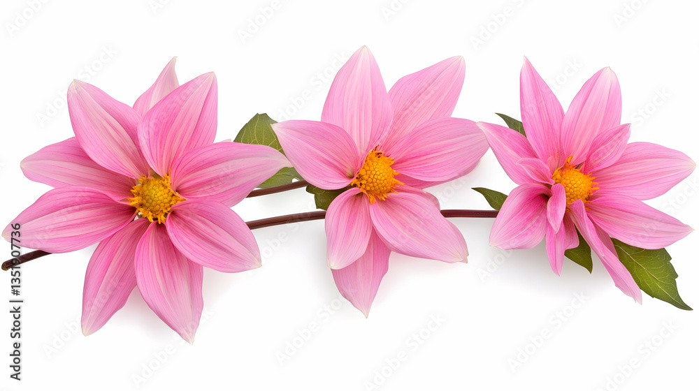 Fototapeta premium Pink dahlia flowers, isolated on white, floral arrangement, website design