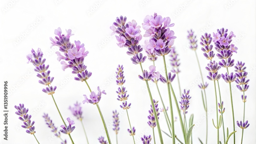 Fototapeta premium Lavender flowers arranged against a white background. (Flower)