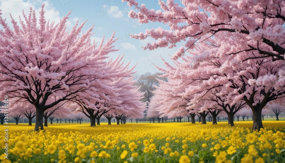 Cherry blossom blooming in spring nature landscape vibrant scene Cherry blossom blooming in spring nature landscape vibrant scene