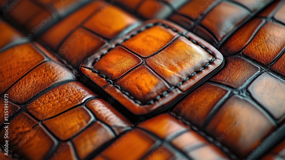 Naklejka premium Close up view showcasing stitched square leather pattern design