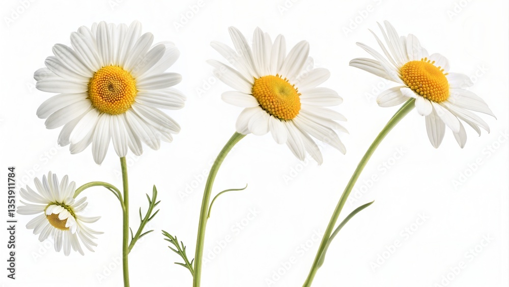 Fototapeta premium Chamomile Flower Heads on White Background 