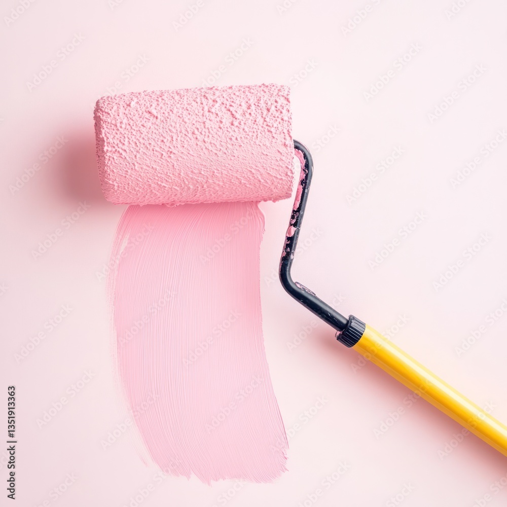 Obraz premium Pink paint roller on a light pink wall