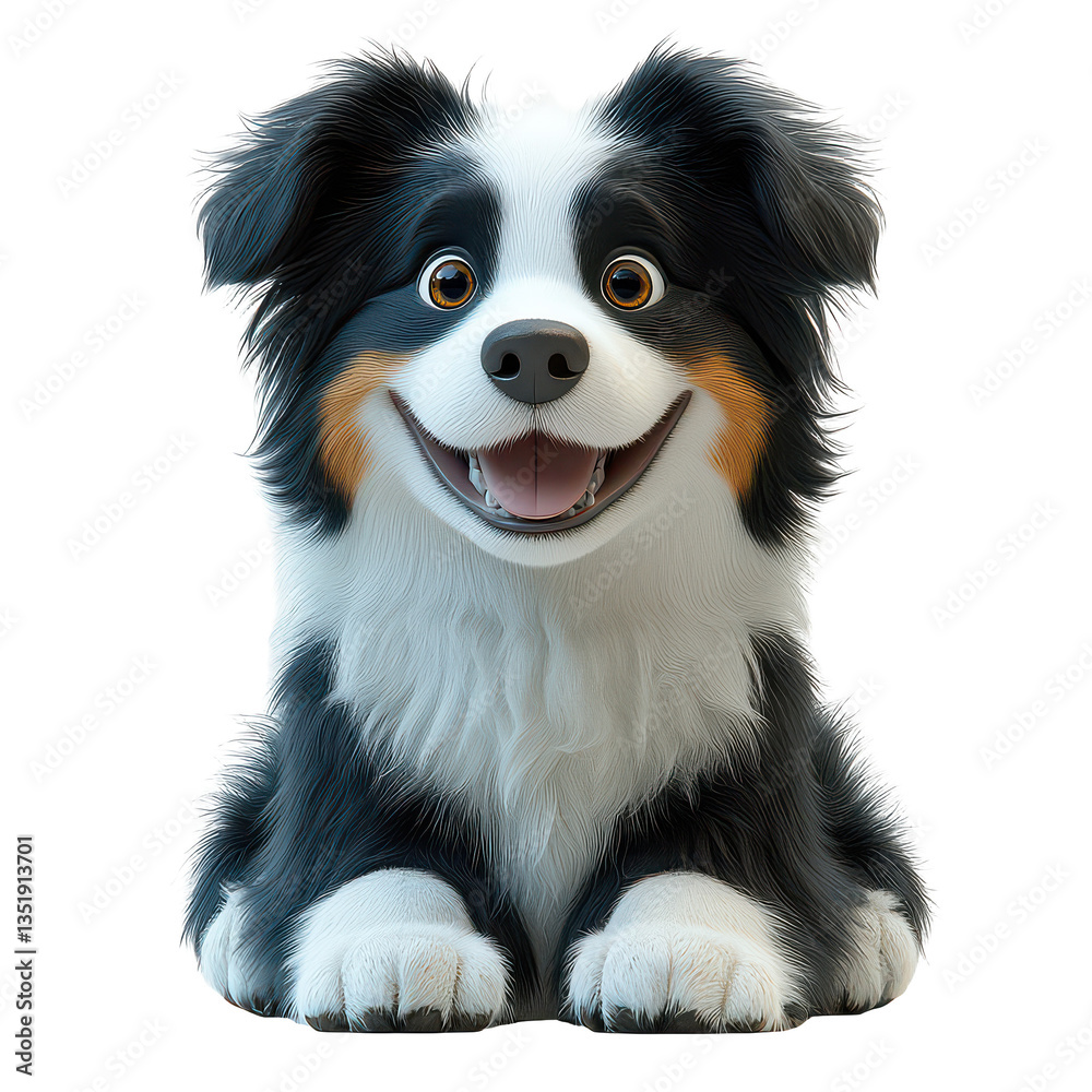 3d Border Collie isolated on transparent background, PNG 3d Border Collie isolated on transparent background, PNG