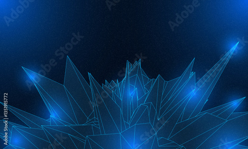 Abstract background with crystal in polygon mesh, crystalline structure, low poly concept for background. Abstract background of crystals in light blue colors with highlights on the facets. 