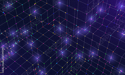Big Data 3D Cubes Quantum Computer Server Concept Background. 3D Blockchain Cube Blocks Concept. Data Core Abstract Cubes. Artificial Intelligence HUD Design Element. Abstract structure of cubes