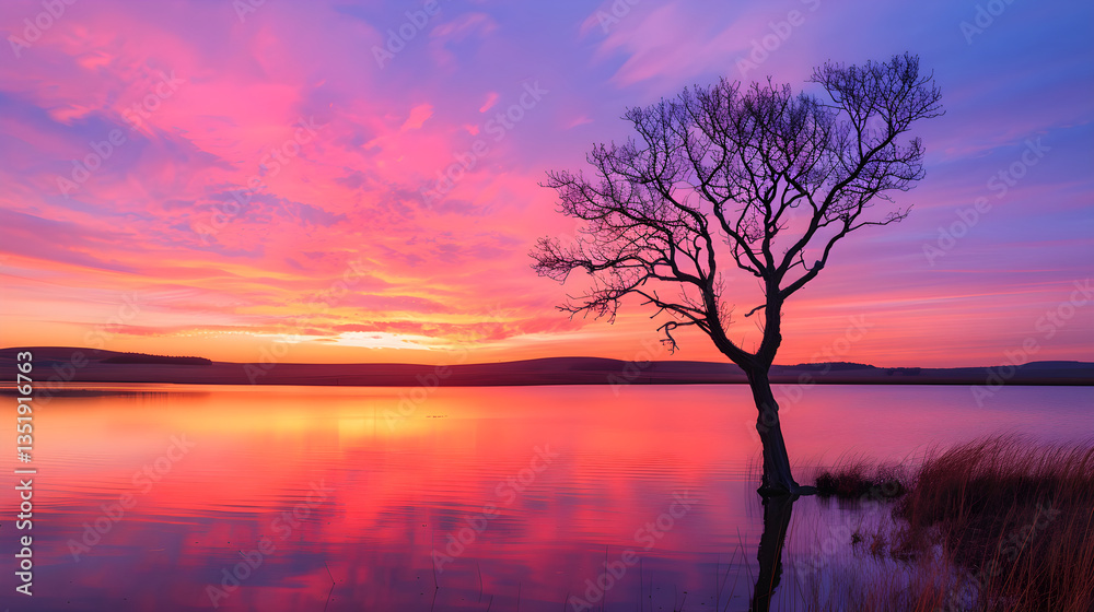 Twilight Reflections: A Serene Landscape Bathed in the Majesty of an Evening Sky Twilight Reflections: A Serene Landscape Bathed in the Majesty of an Evening Sky