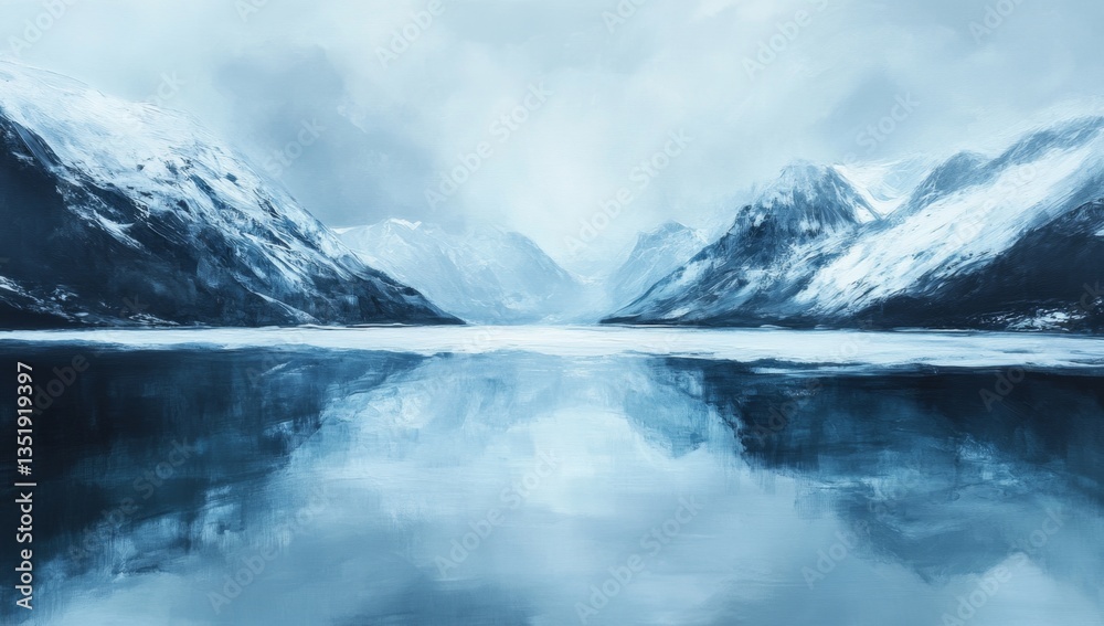 custom made wallpaper toronto digitalFrozen lake mirroring snowy mountains, winter landscape, serene
