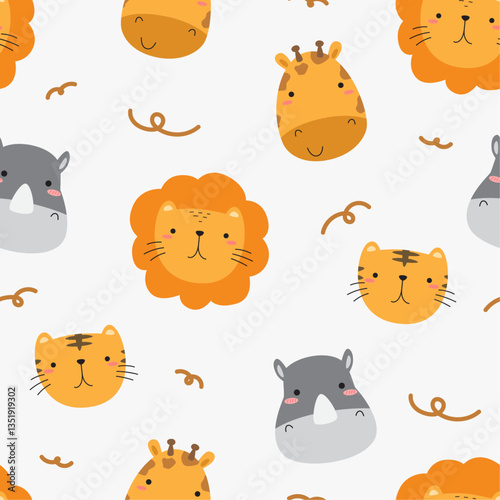 Cute Safari Animals Seamless Pattern for Kids