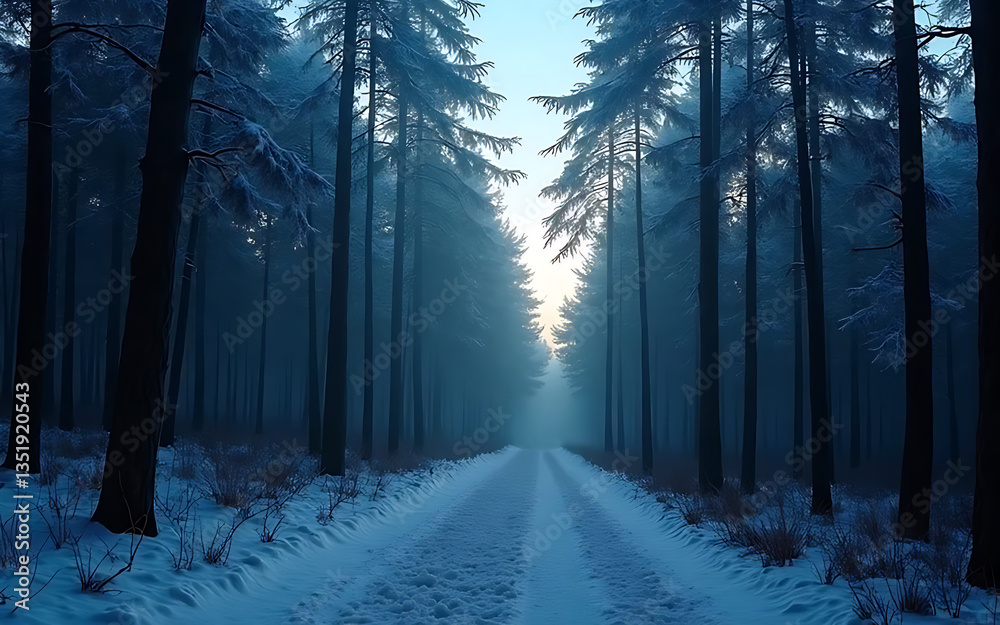 Naklejka premium Alone or desert feeling concept, Way in the wild are covered with snow in late winter, reflecting a sense of loneliness. concept, conceptual, lonely, christmas, outdoor, x-mas, tree, art, decoration.