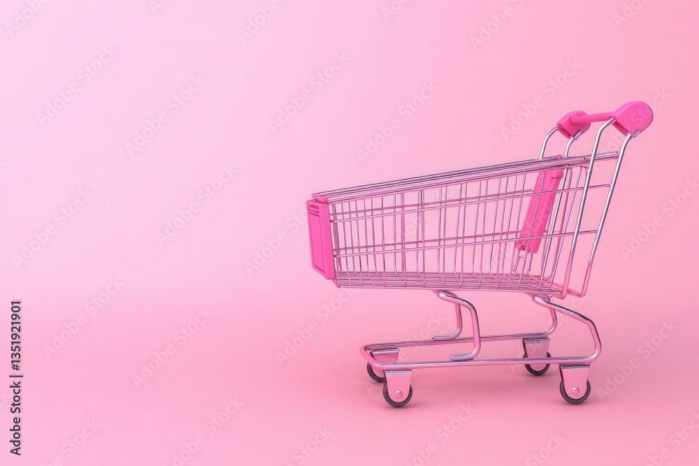 Minimalistic Pink Shopping Cart on Pastel Background for Online Shopping and Discounts on Valentine's Day and Black Friday Minimalistic Pink Shopping Cart on Pastel Background for Online Shopping and Discounts on Valentine's Day and Black Friday
