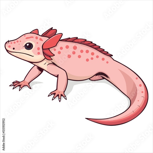 Vector of Cute Cartoon Pink Lizard with Dotted Pattern