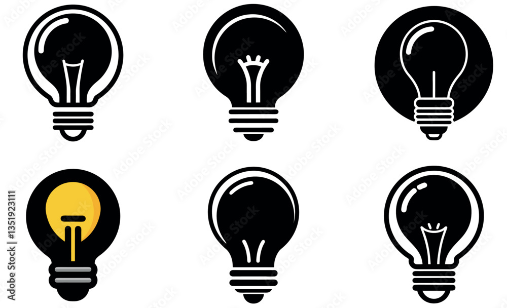 Black and White Light Bulb Icons Collection design Black and White Light Bulb Icons Collection design