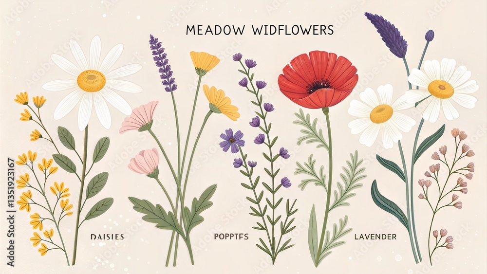 Obraz premium Botanical Wildflower Meadow Collection for Creative Designs 