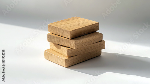 Misaligned Wooden Blocks on a White Background