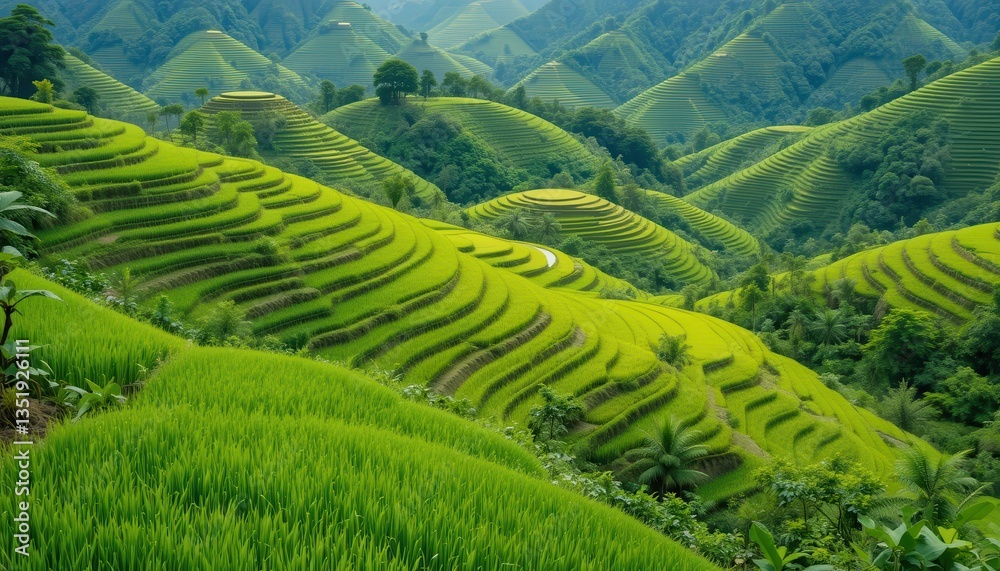 Fototapeta premium Mountain landscape rice terraces from above