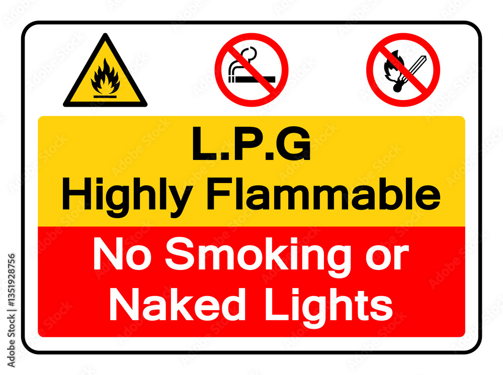 Fototapeta premium LPG Flammable No Smoiking or Naked Lights Symbol Sign,Vector Illustration, Isolate On White Background Label. EPS10
