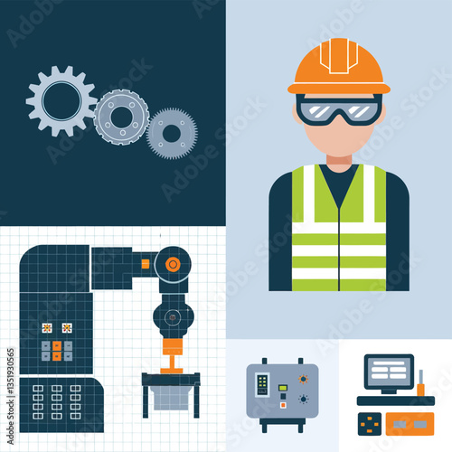 vector icons for robots, artificial intelligence, and the assistance provide in work and security 
