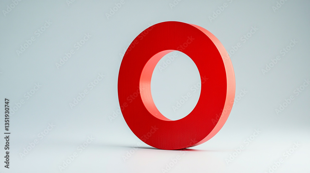 Isolated red circle standing on a white surface against a gradient light gray background studio shot Isolated red circle standing on a white surface against a gradient light gray background studio shot