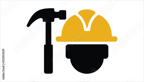 Construction Worker with Hammer and Hard Hat Icon.