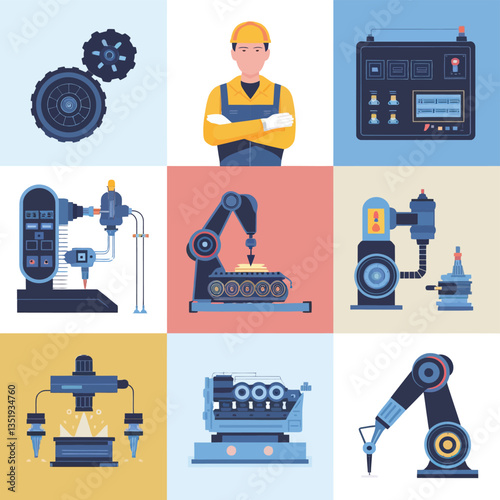 vector icons for robots, artificial intelligence, and the assistance provide in work and security 
