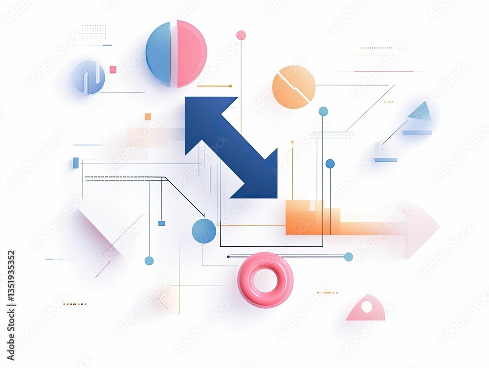 Fototapeta premium Abstract design; pastel shapes, arrows, lines.