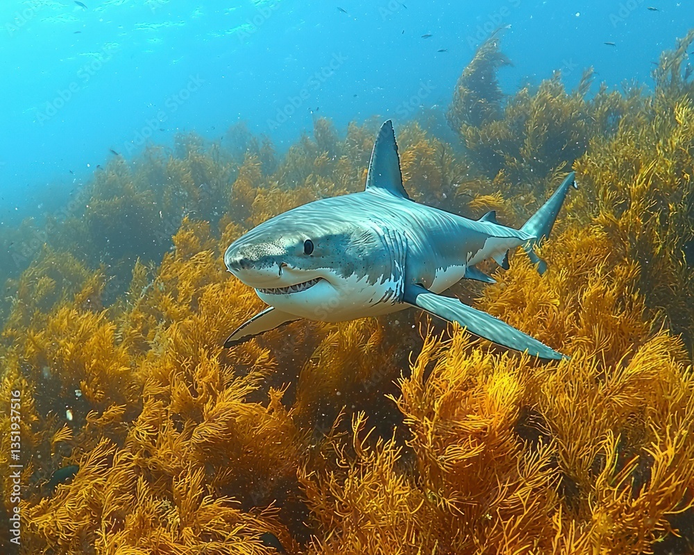 custom made wallpaper toronto digitalMajestic Great White Shark in Kelp Forest