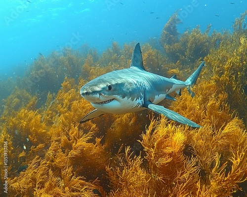 Wallpaper Mural Majestic Great White Shark in Kelp Forest Torontodigital.ca