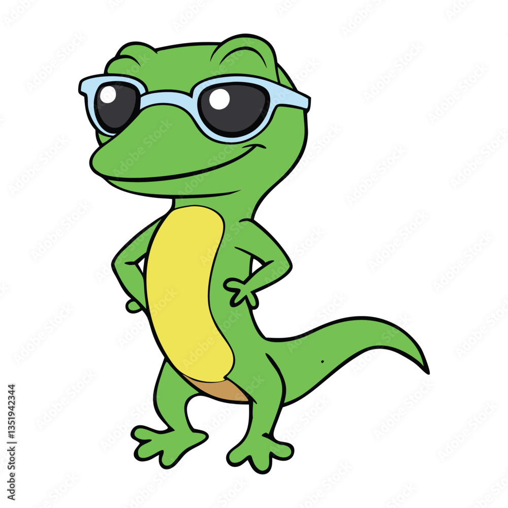 Obraz premium Cool gecko rocking stylish sunglasses, exuding confidence and charm. Its sleek body and playful pose make it the ultimate symbol of chill vibes and adventure.