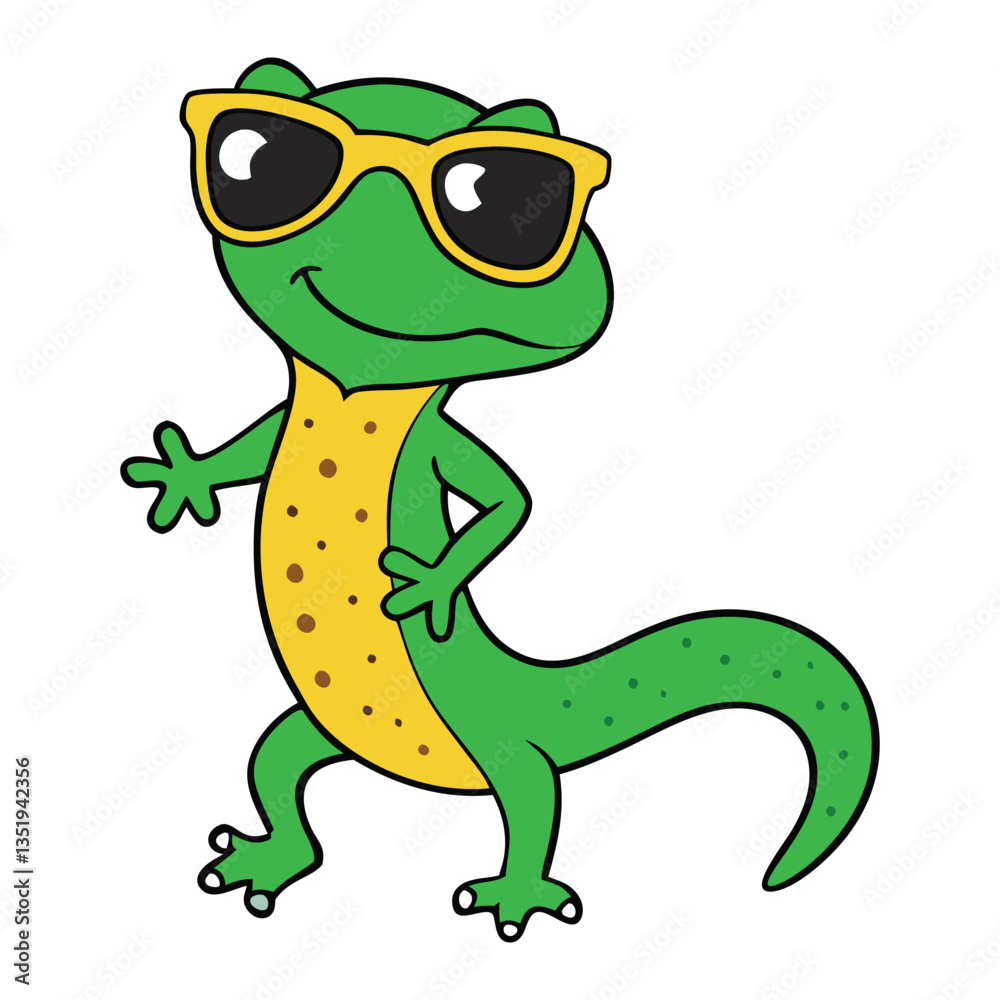 Obraz premium Cool gecko rocking stylish sunglasses, exuding confidence and charm. Its sleek body and playful pose make it the ultimate symbol of chill vibes and adventure.
