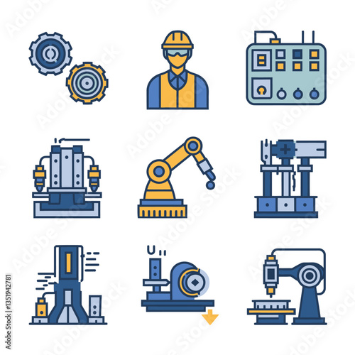 vector icons for robots, artificial intelligence, and the assistance provide in work and security 
