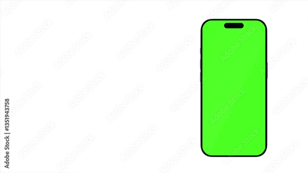 A high-resolution 4K animated video featuring a sleek modern smartphone with a bright green screen. 