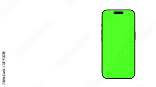 A high-resolution 4K animated video featuring a sleek modern smartphone with a bright green screen. 