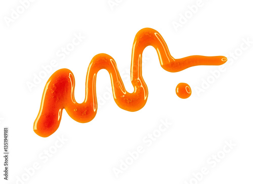 Line of sweet caramel sauce with drop isolated on white, clipping path, top view, PNG